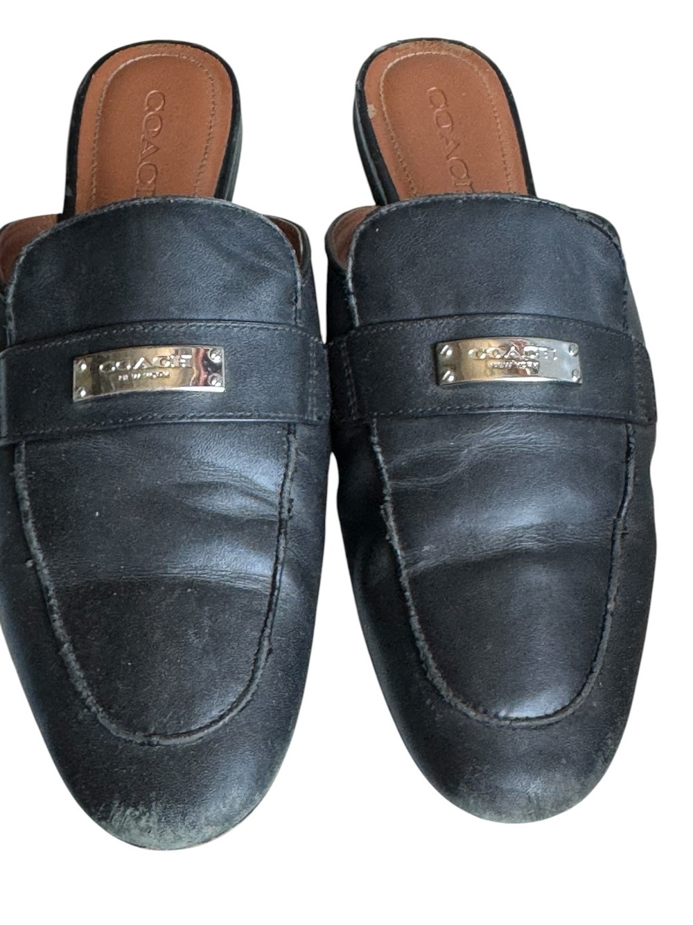 High End Coach Black Leather Slide Mules Sandals Women’s 9.5 B